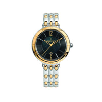 Moorea steel and gold 36 mm watch - Black pearly centre