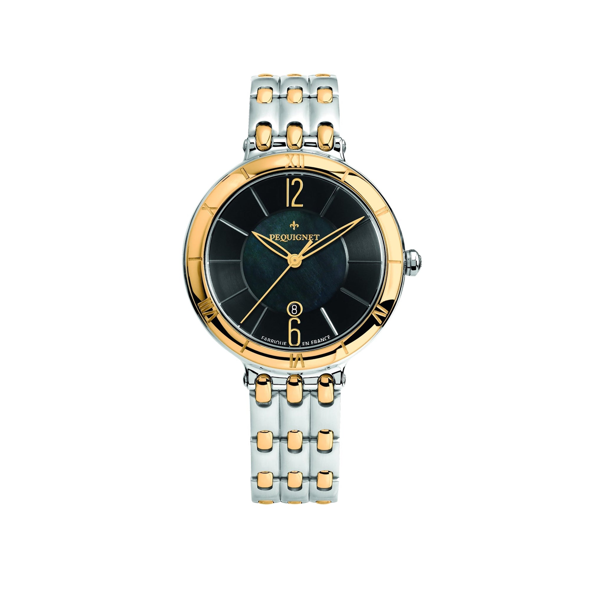 Moorea steel and gold 36 mm watch - Black pearly centre