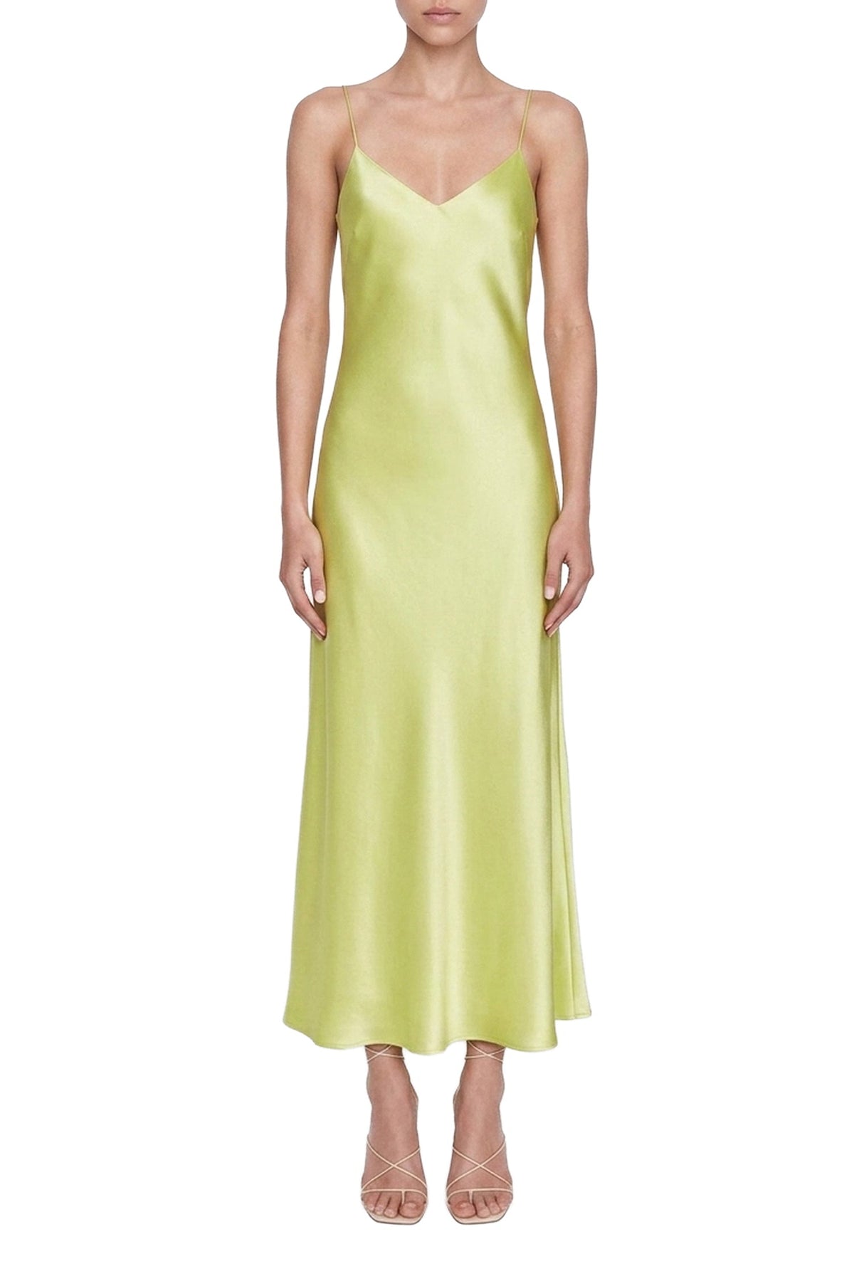 Cropped V Neck Slip Dress - Lime