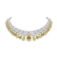 4qty NEW / Argent Rhodié Collier Opéra en argent rhodié serti de Burmalite™ jonquille et de Burmalite™ blanche taille poire dégradé et pavage // RECO : 2275€