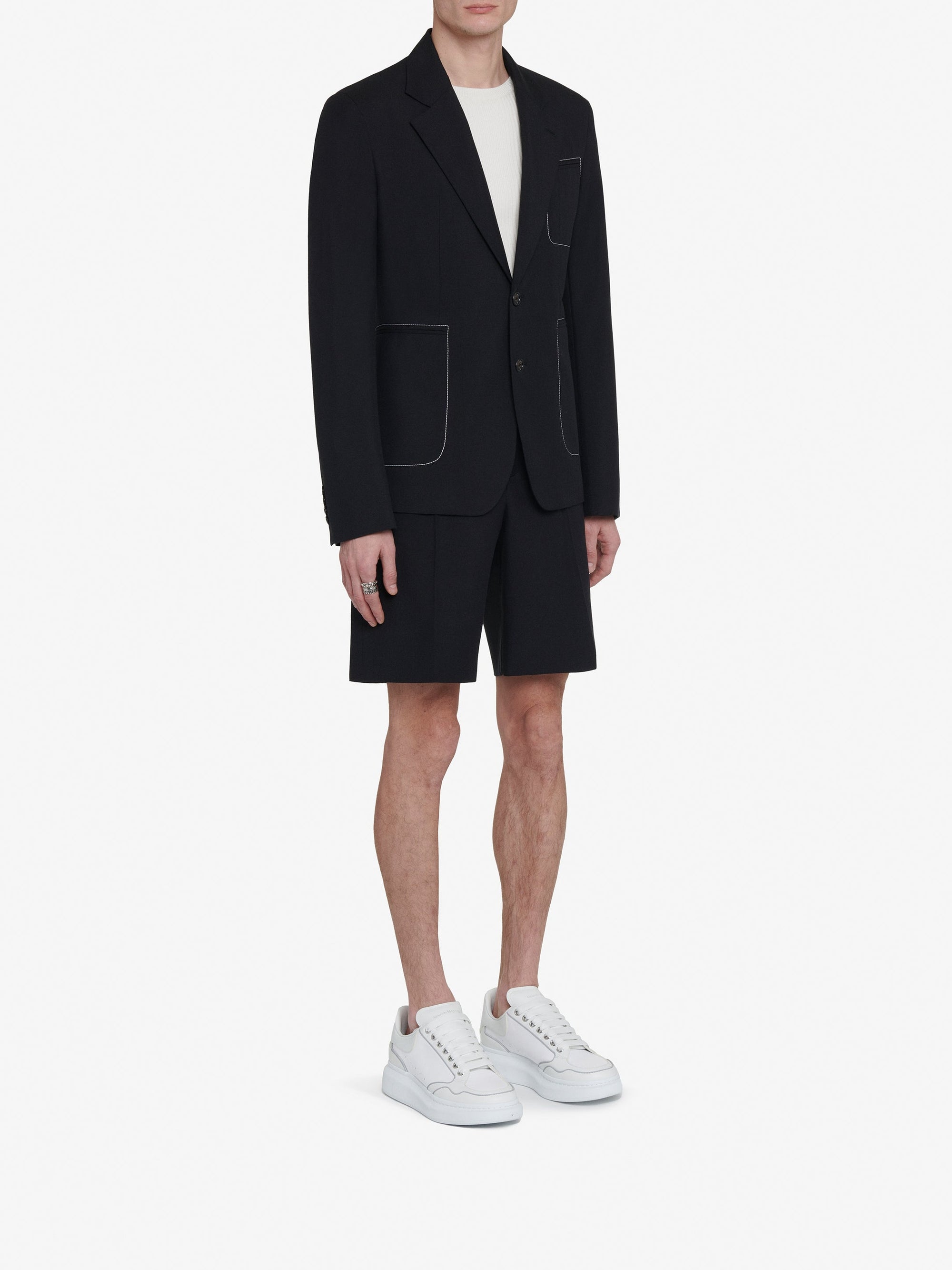 Blazer à boutonnage simple en laine mélangée - Black