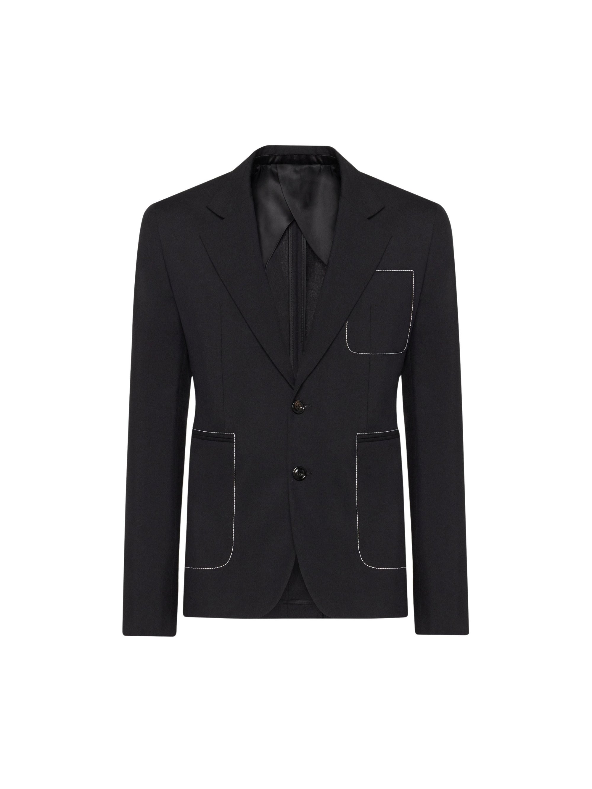 Blazer à boutonnage simple en laine mélangée - Black