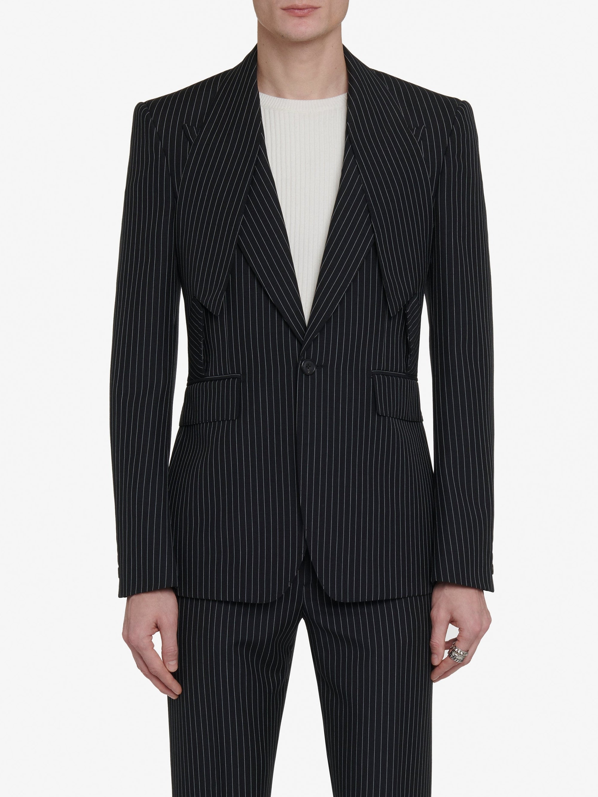 Blazer à boutonnage simple en laine - Black & White