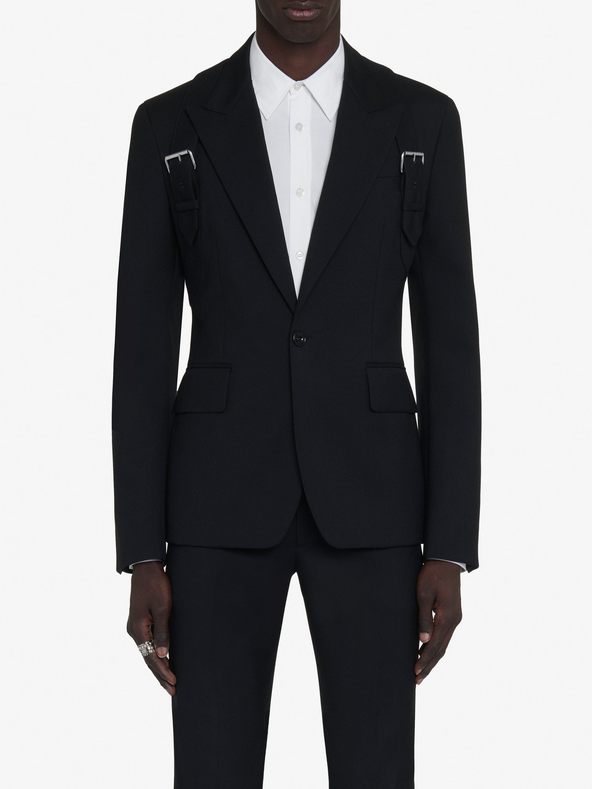 Blazer à boutonnage simple en laine - Black