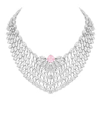 2qty NEW / Argent Rhodié Collier Opéra en argent rhodié serti de Burmalite™ rose taille coussin 10mm // RECO : 2135€