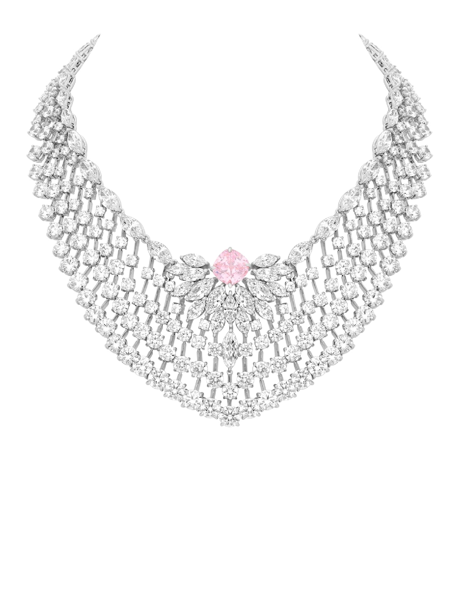 2qty NEW / Argent Rhodié Collier Opéra en argent rhodié serti de Burmalite™ rose taille coussin 10mm // RECO : 2135€