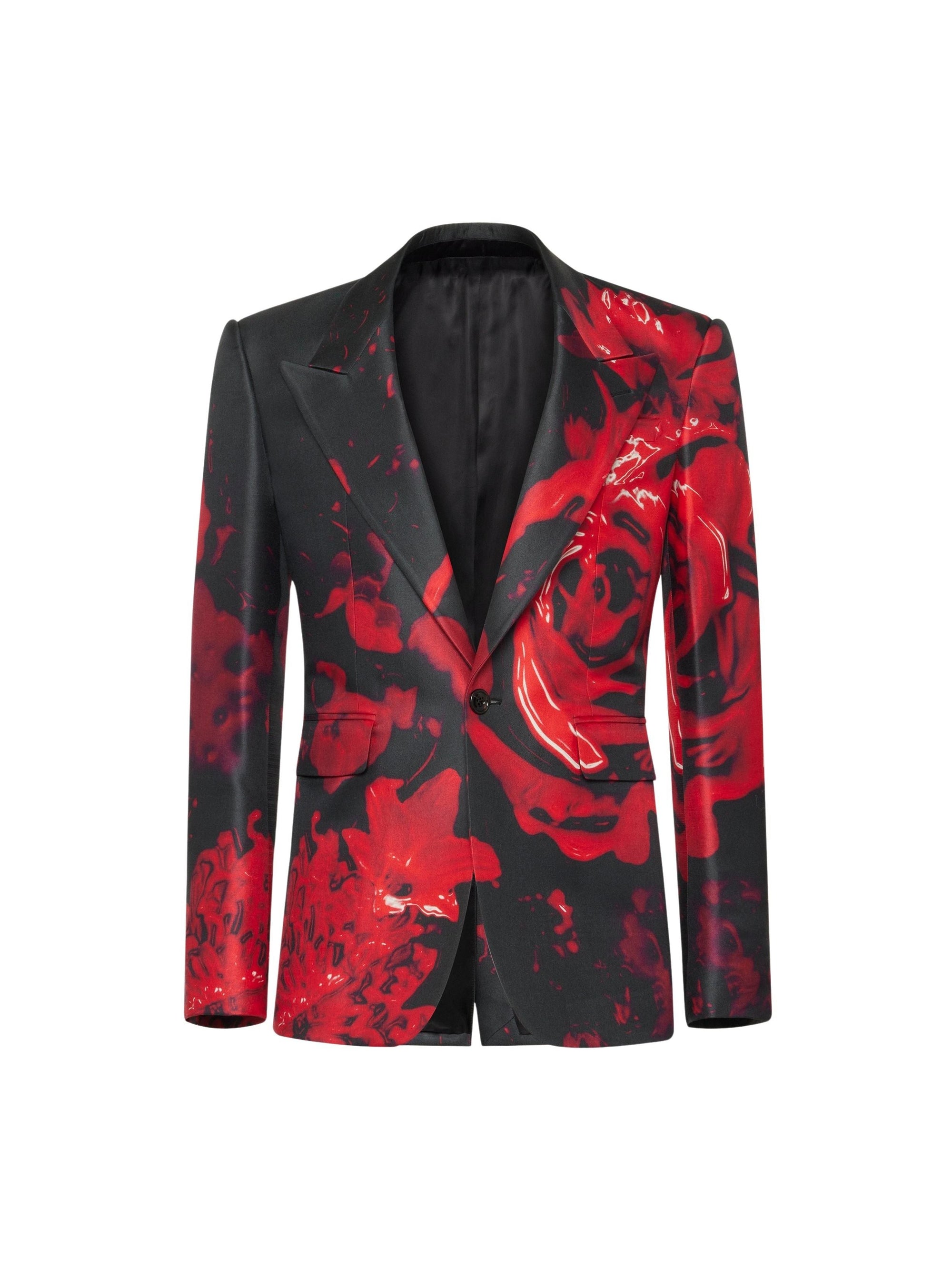 Blazer à boutonnage simple en laine et soie - Black Red