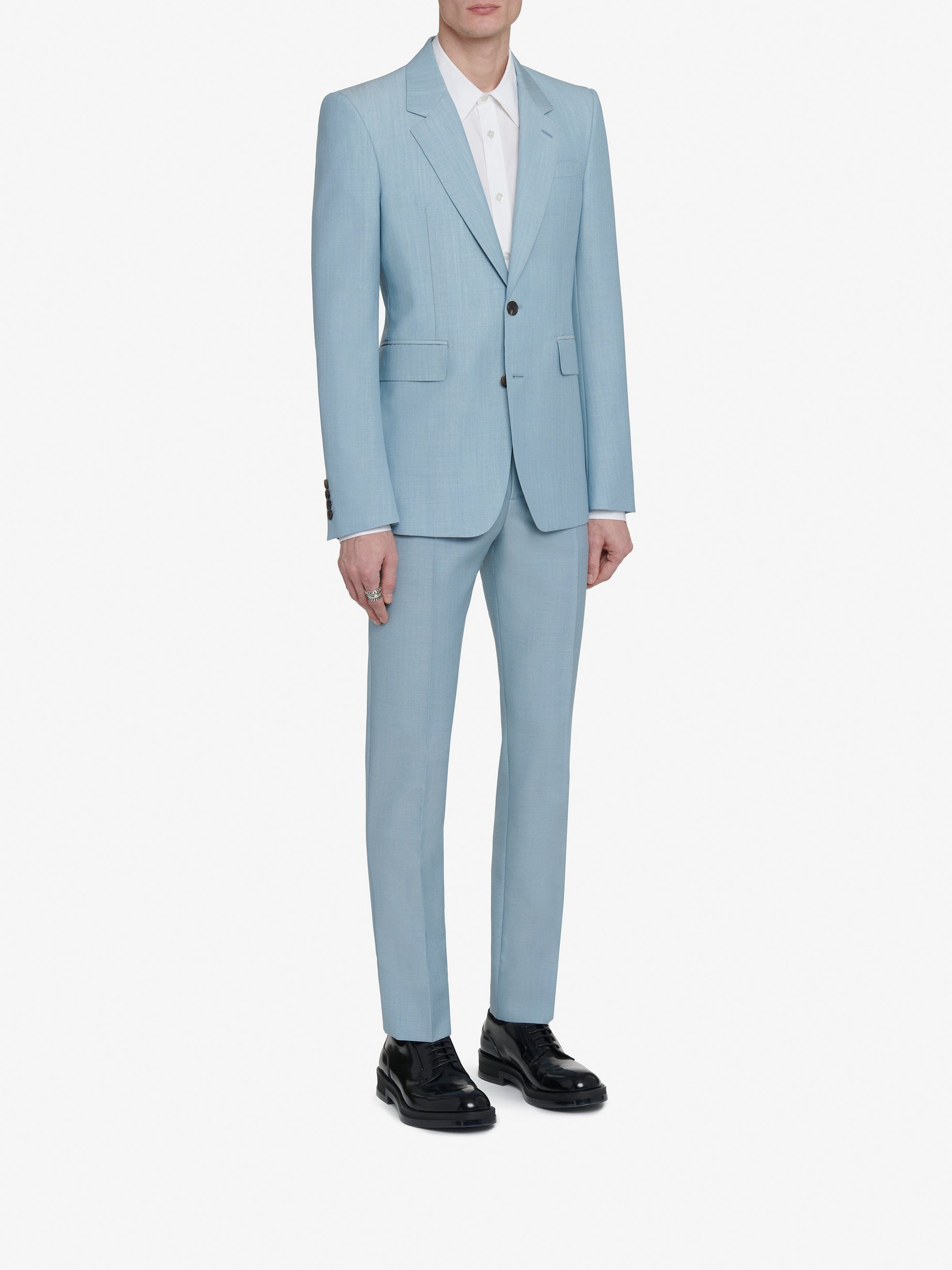 Blazer à boutonnage simple en laine - Pale Blue Blue