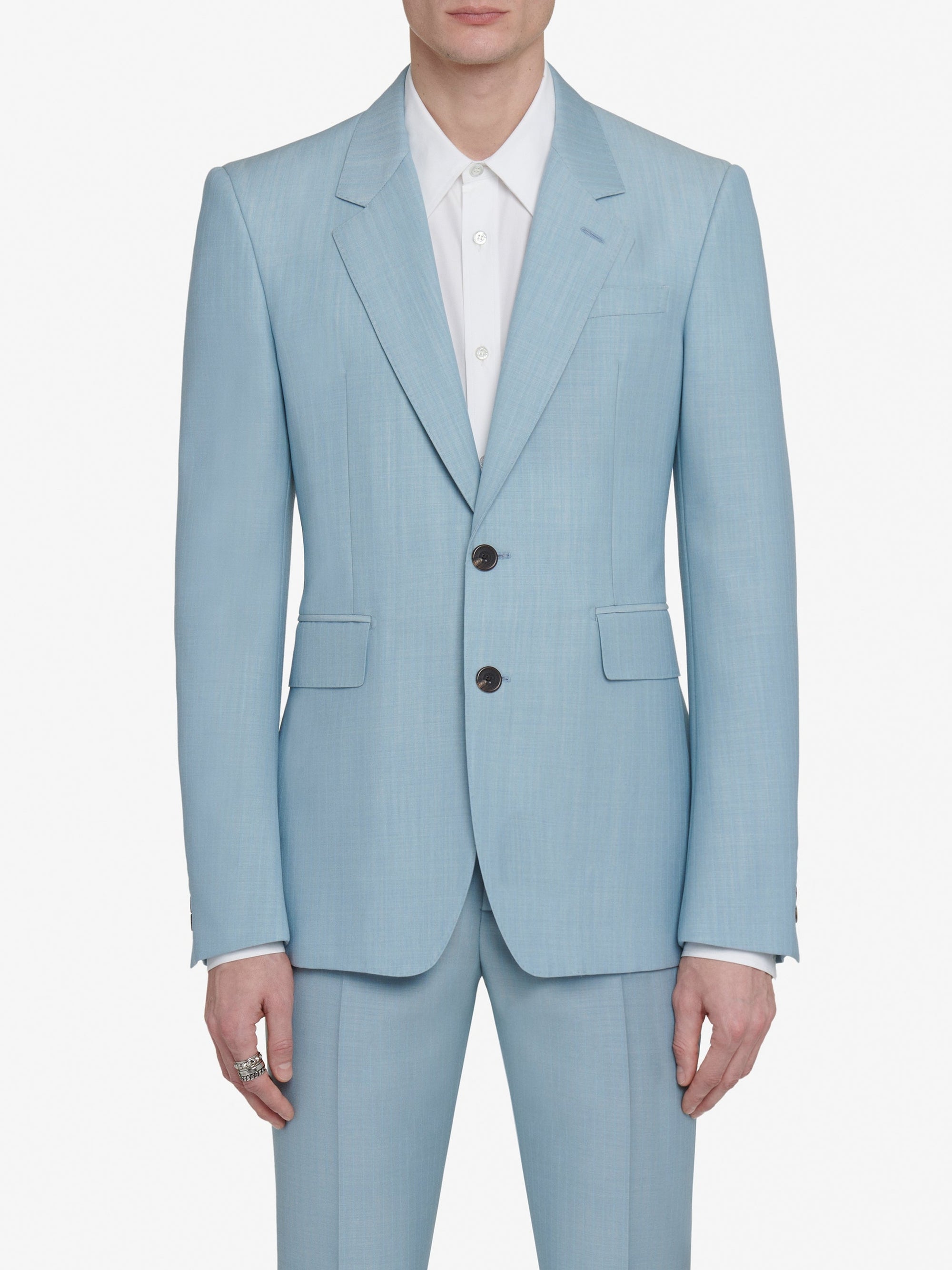 Blazer à boutonnage simple en laine - Pale Blue Blue