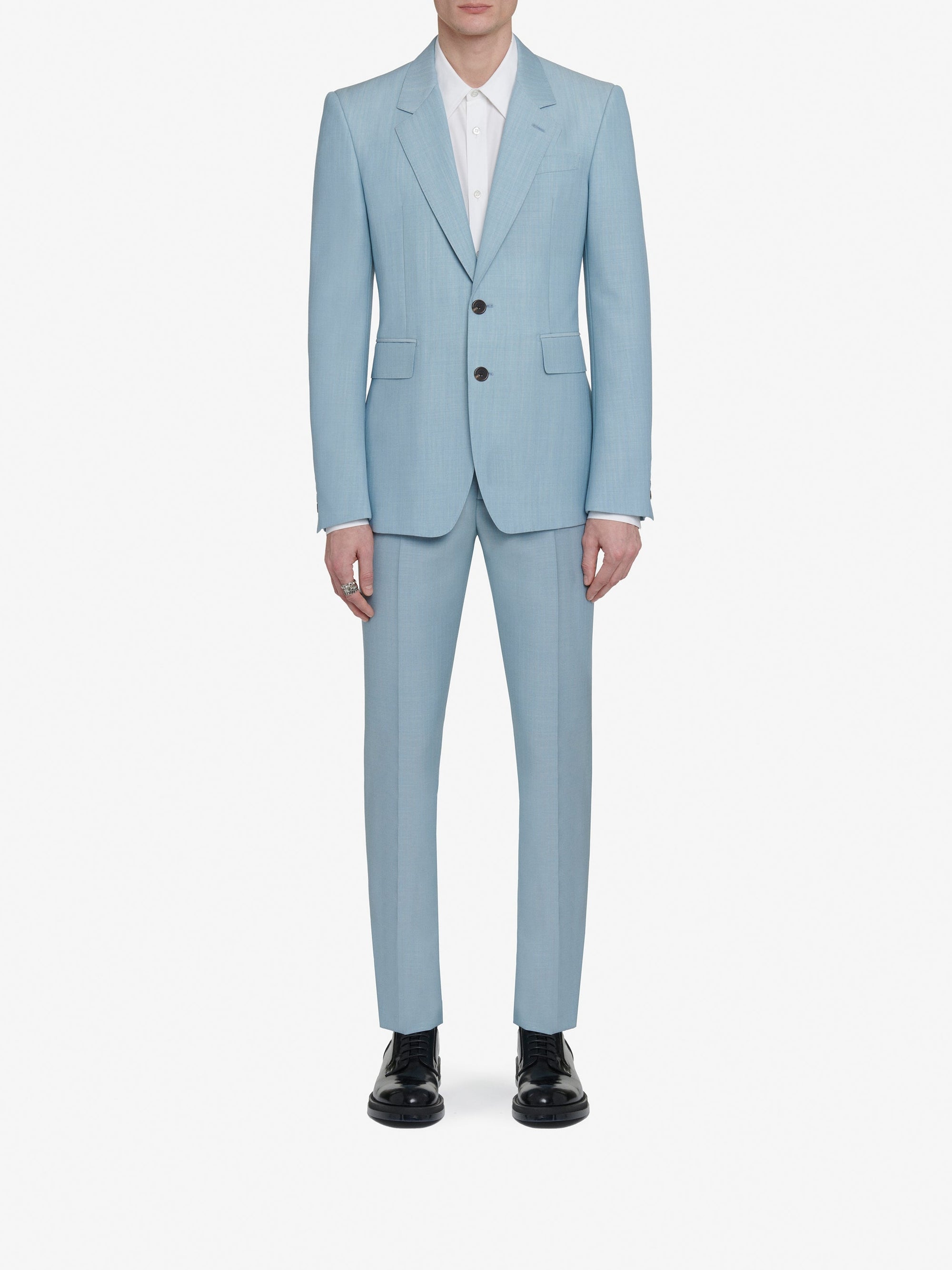 Blazer à boutonnage simple en laine - Pale Blue Blue