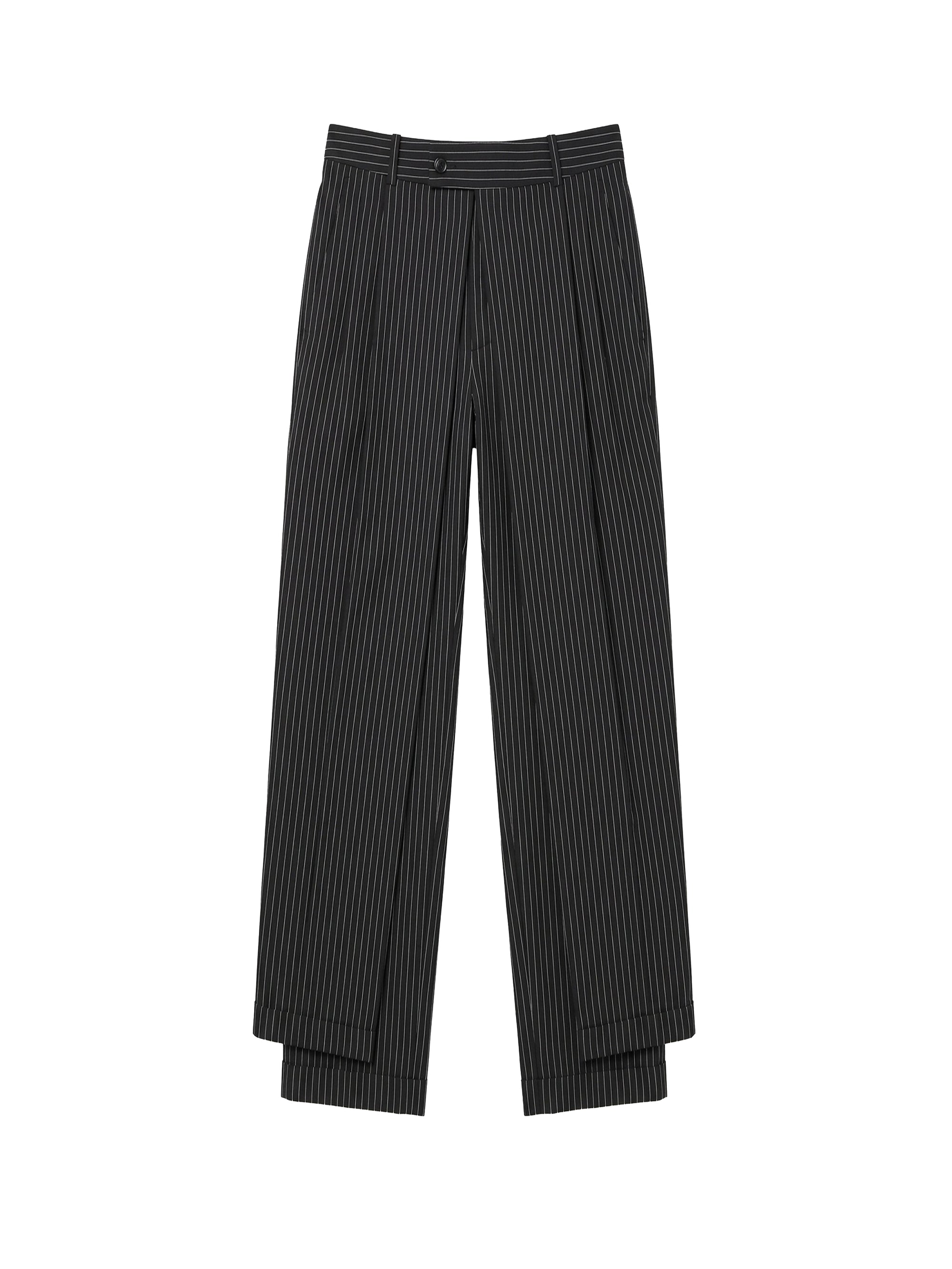 Pantalon avec jupon rayé en laine - Black & White