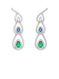 5qty NEW / Argent Rhodié Boucles d'oreilles en argent rhodié serties de Burmalite™ tsavorite et bleu paon taille poire // RECO : 675€
