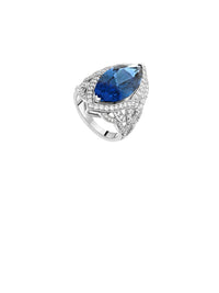 6qty NEW / Argent Rhodié Bague en argent rhodié sertie de Burmalite™ taille marquise bleu paon // RECO : 855€