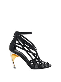 Sandales à talons avec bride 95 en cuir - Black Silver Gold
