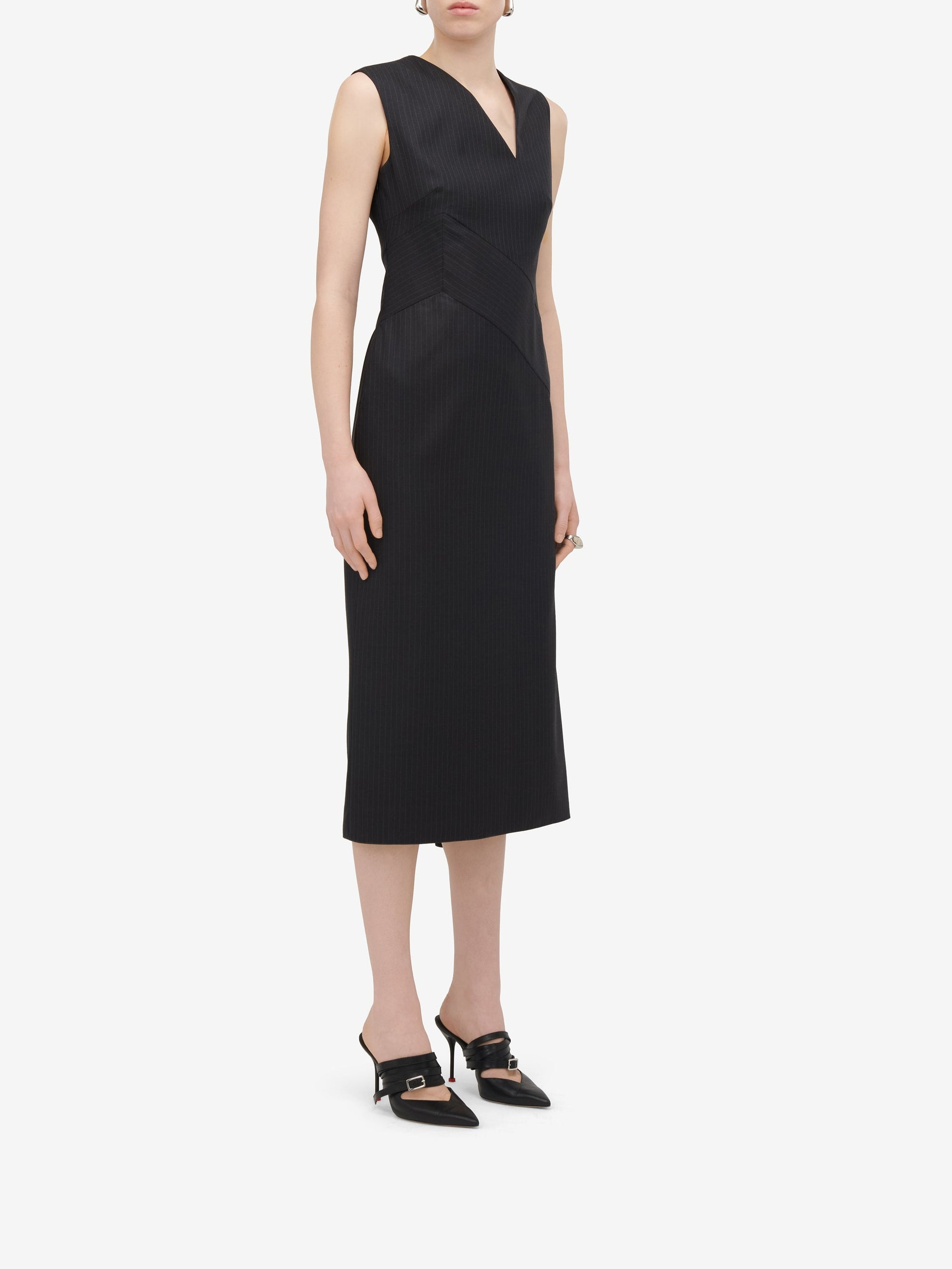 Robe midi à fines rayures en laine - Grey