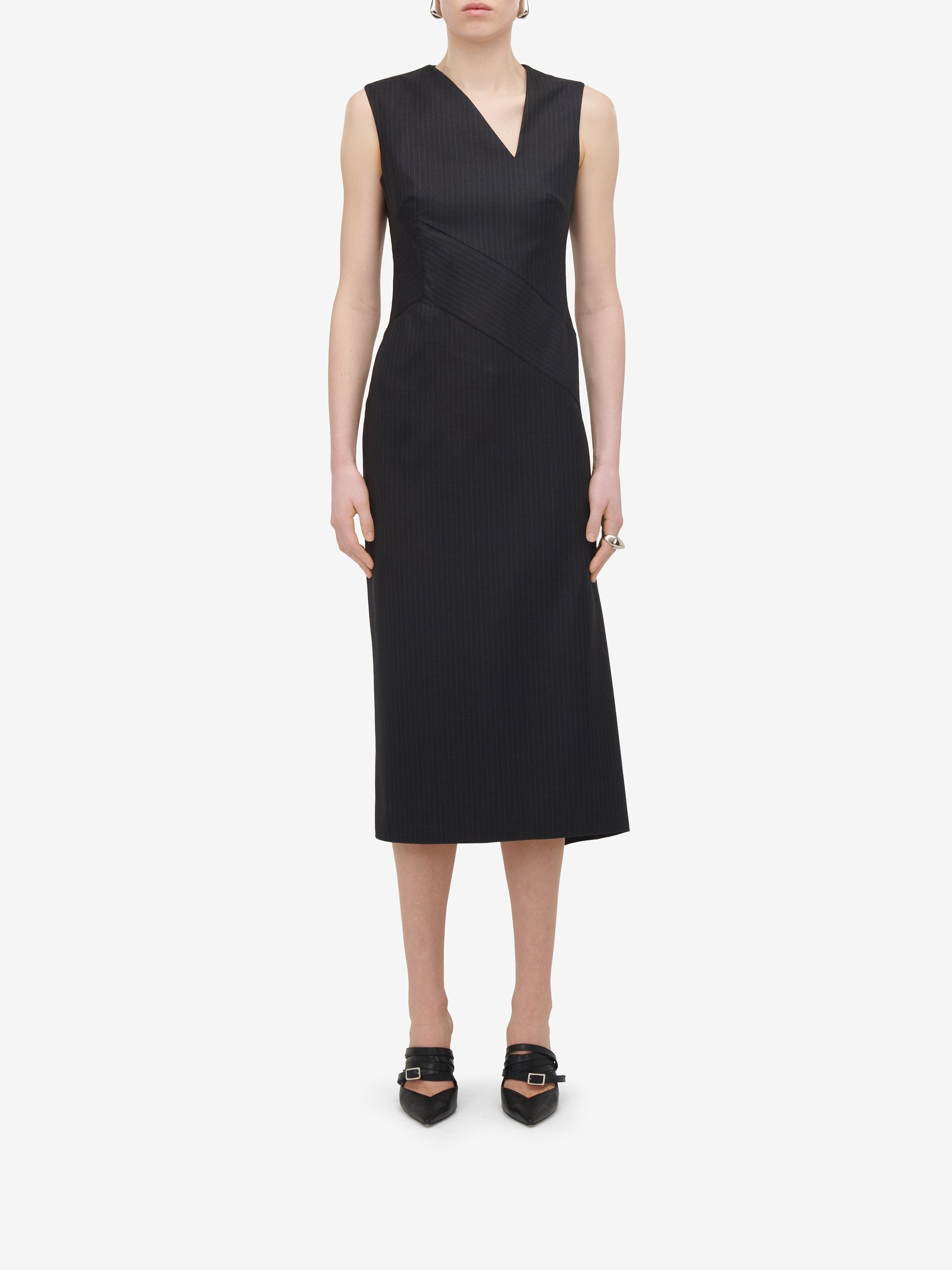 Robe midi à fines rayures en laine - Grey