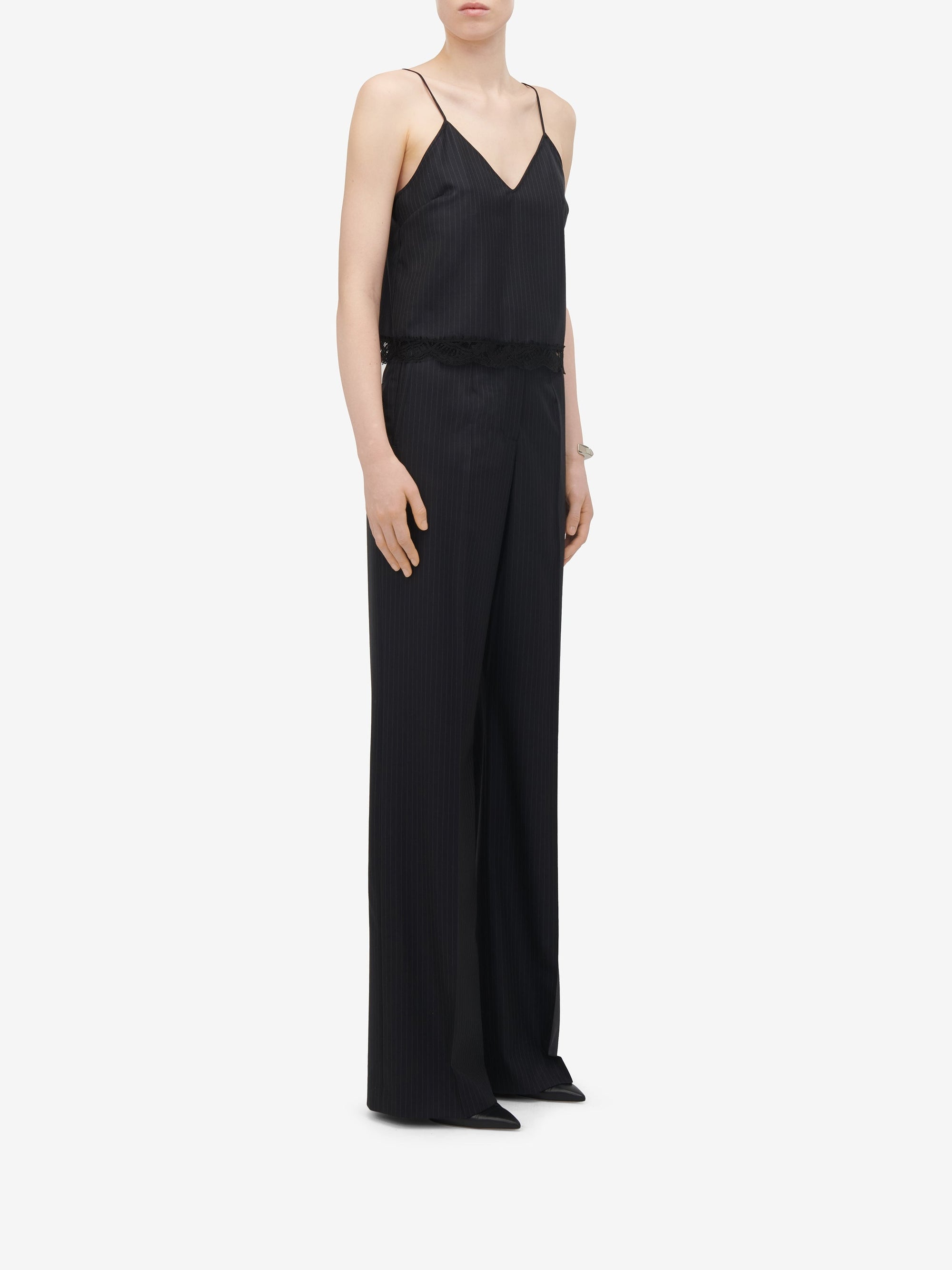 Pantalon taille haute large en laine - Navy