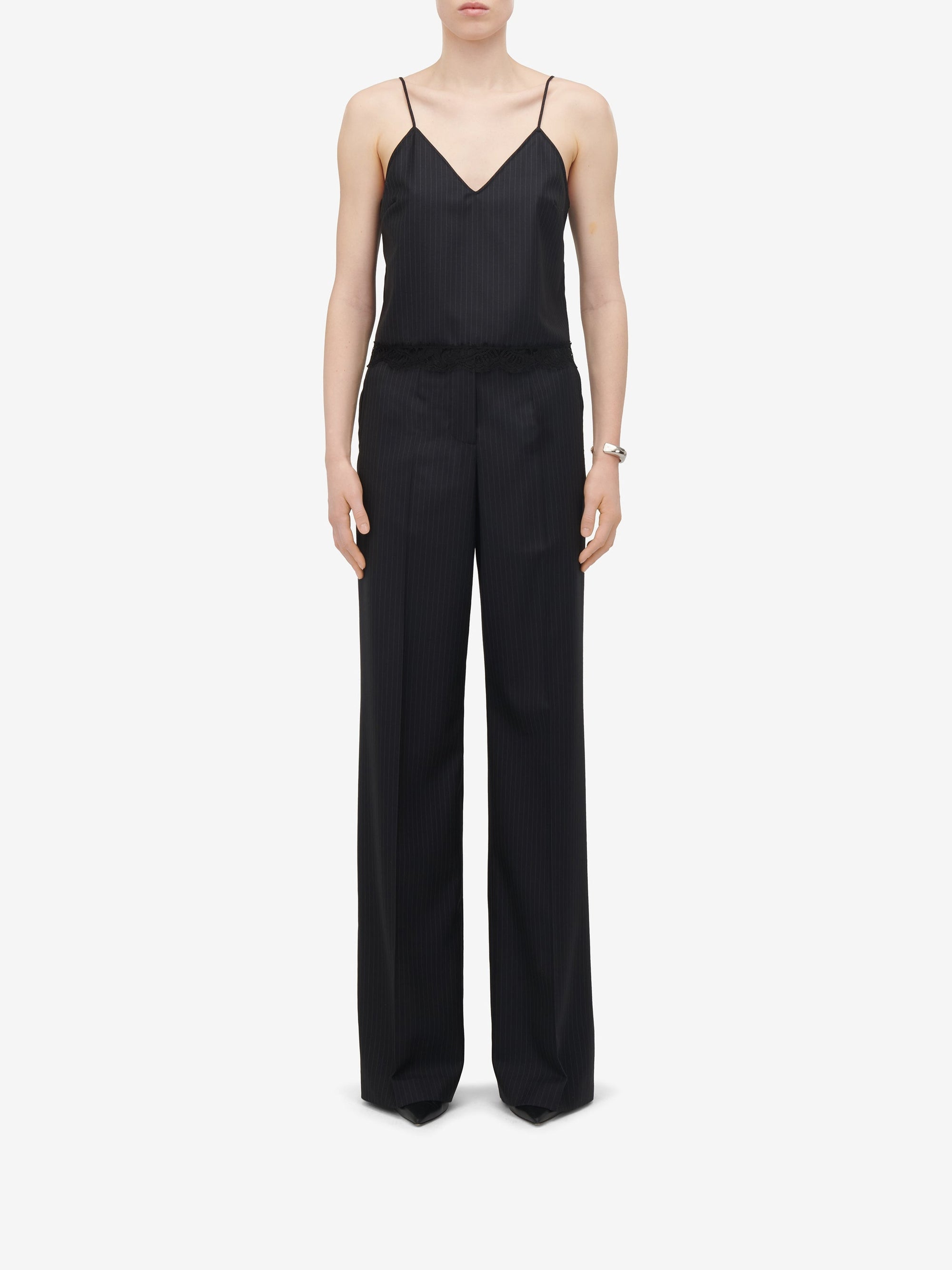 Pantalon taille haute large en laine - Navy
