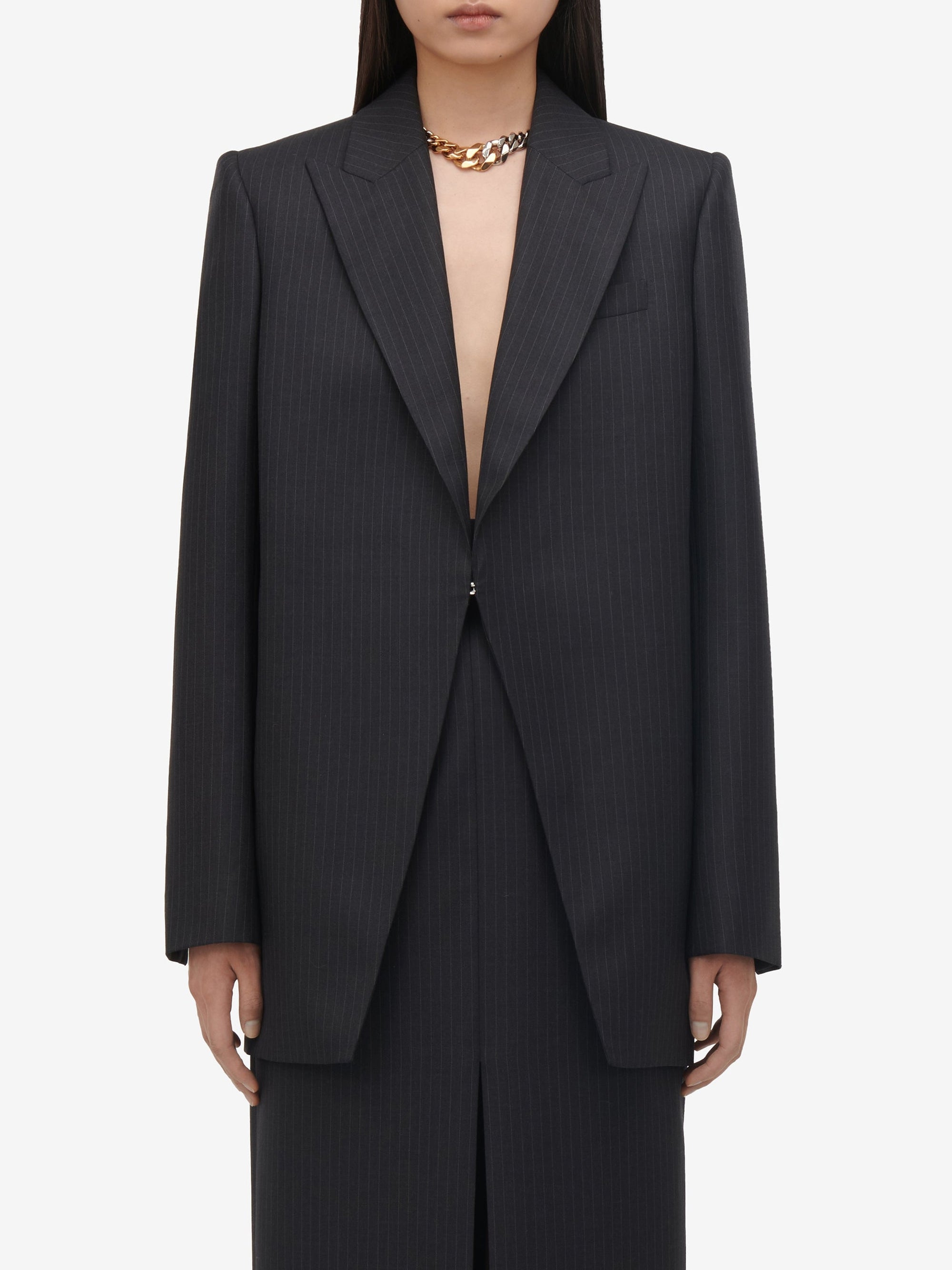 Blazer à fines rayures en laine - Grey
