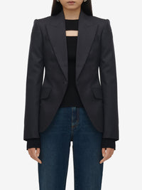 Blazer à boutonnage simple avec rayures en laine - Grey