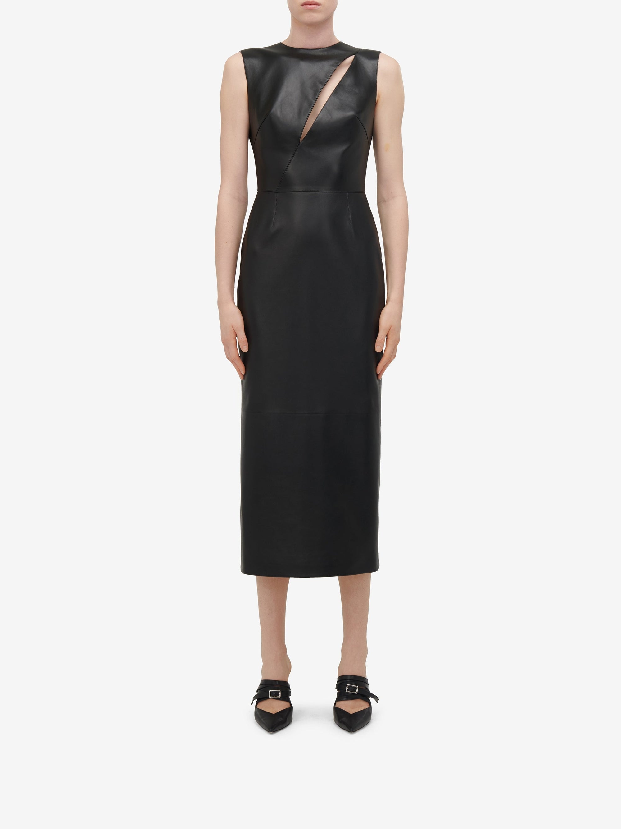 Robe sans manches fendue en cuir - Black