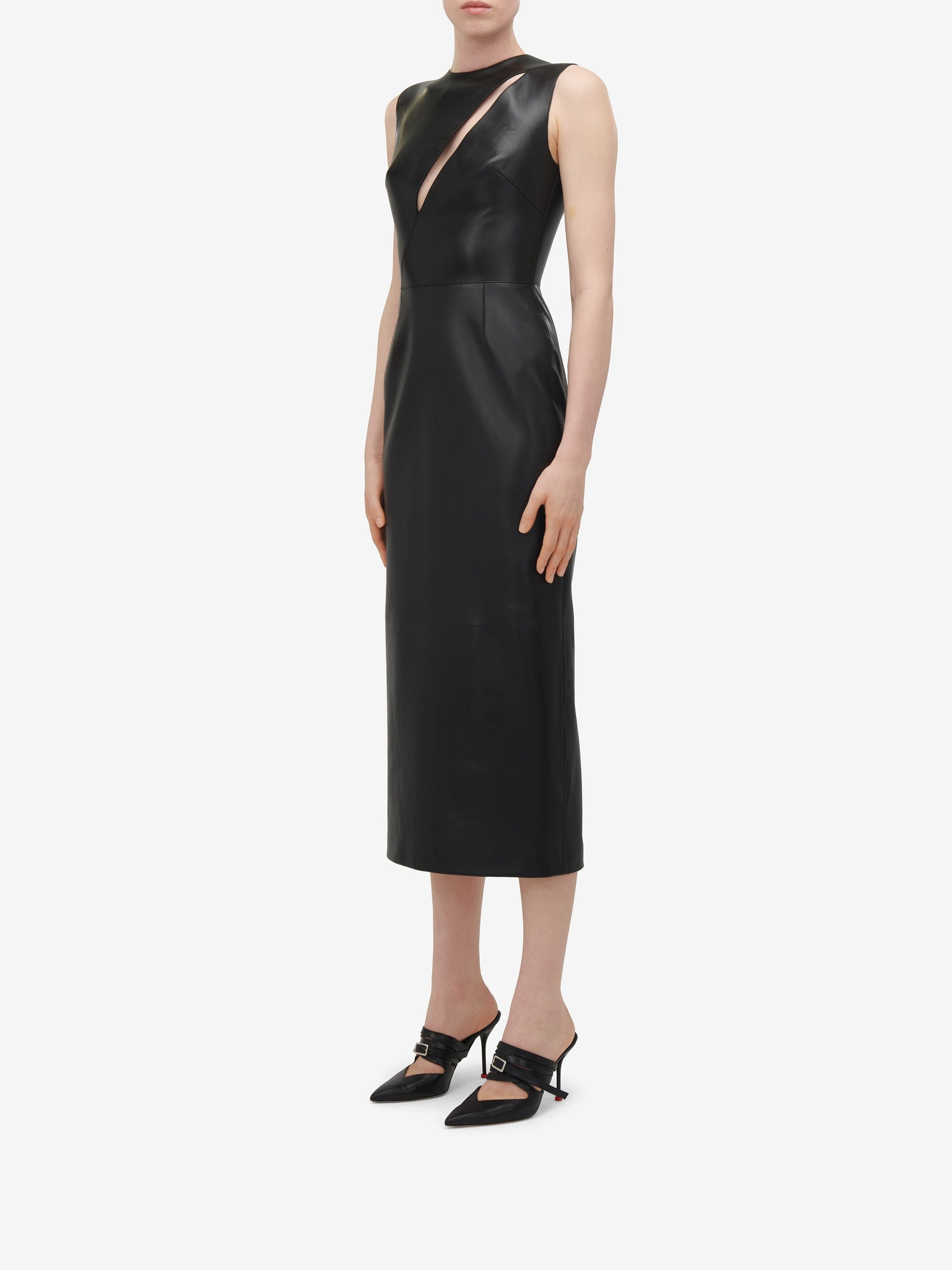 Robe sans manches fendue en cuir - Black