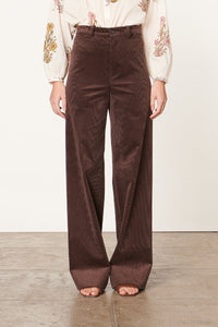 Pantalon droit en velours - Chocolat