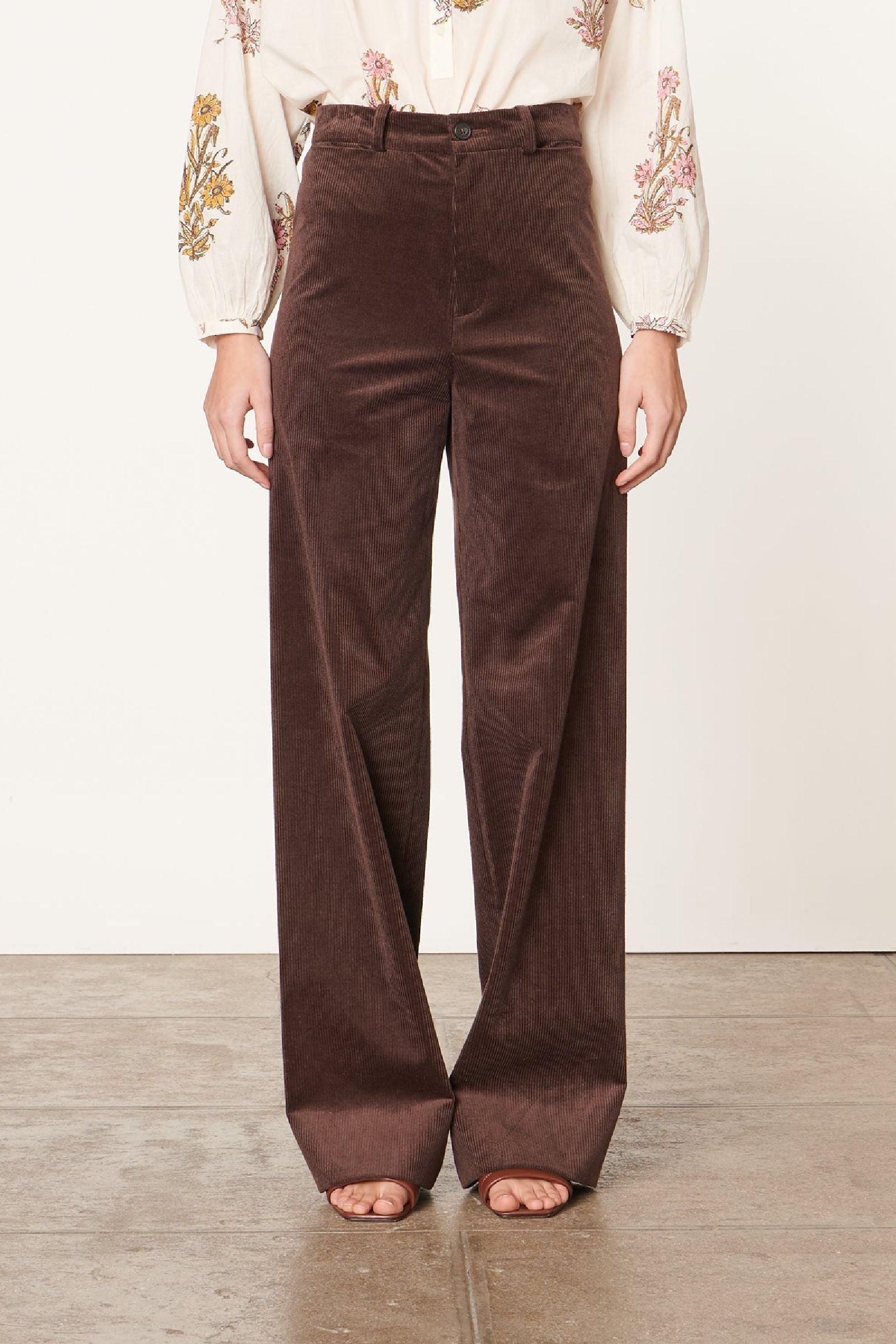 Pantalon droit en velours - Chocolat