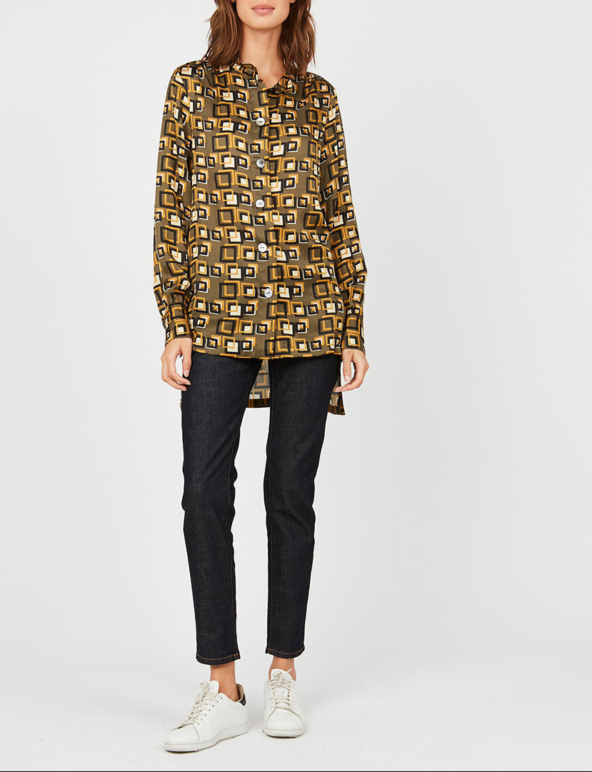 1qty RELIQUAT 80€ 0%  / Chemise droite Marie Sophie en soie mélangée - Pixel Green