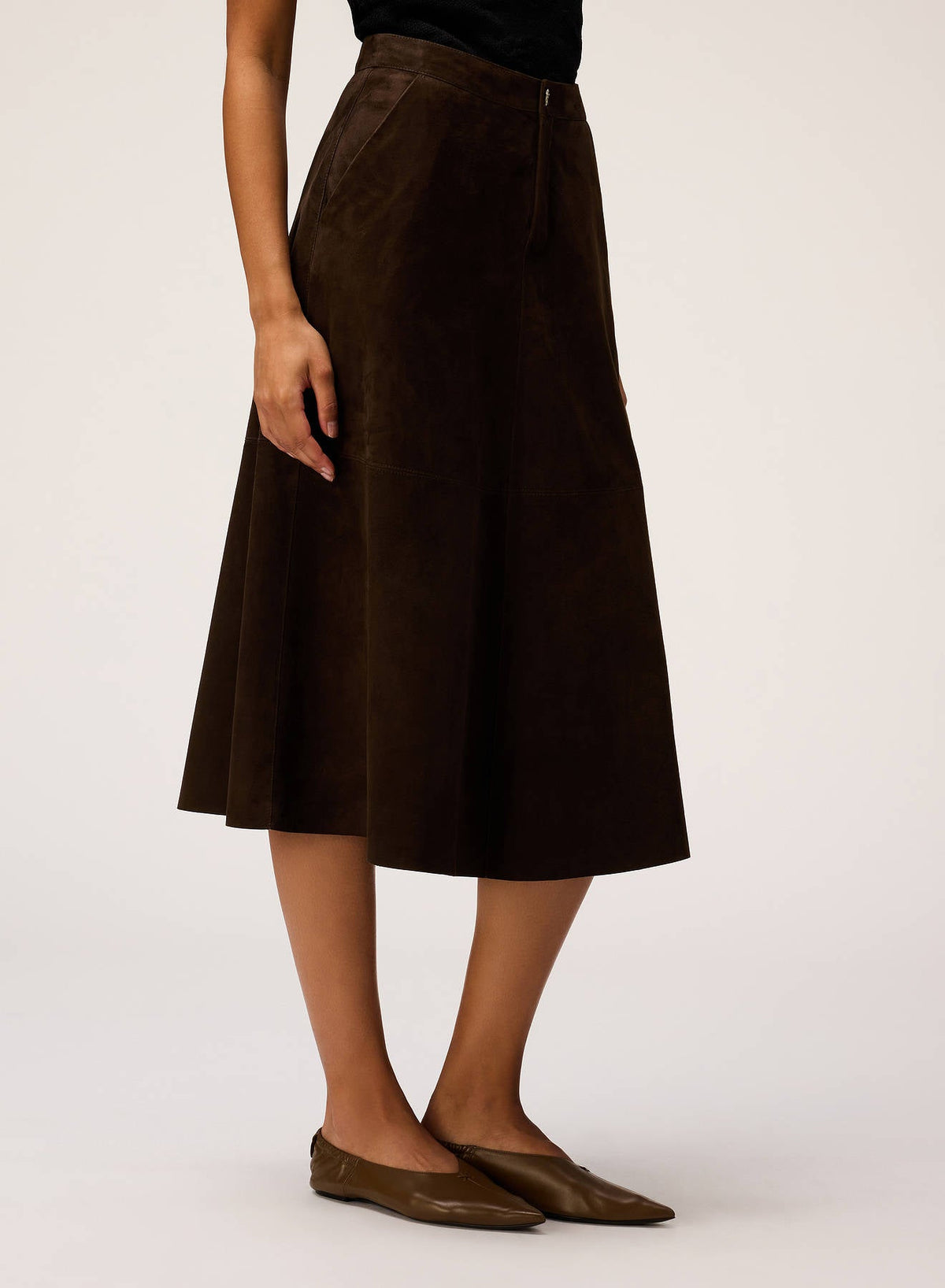 CHOCOLATE SUEDE MIDI SKIRT