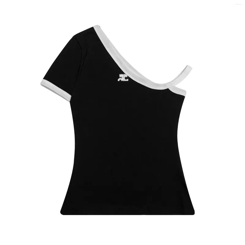 4pcs NEW / T-SHIRT CONTRASTE ASYMETRIQUE - Black & Heritage white