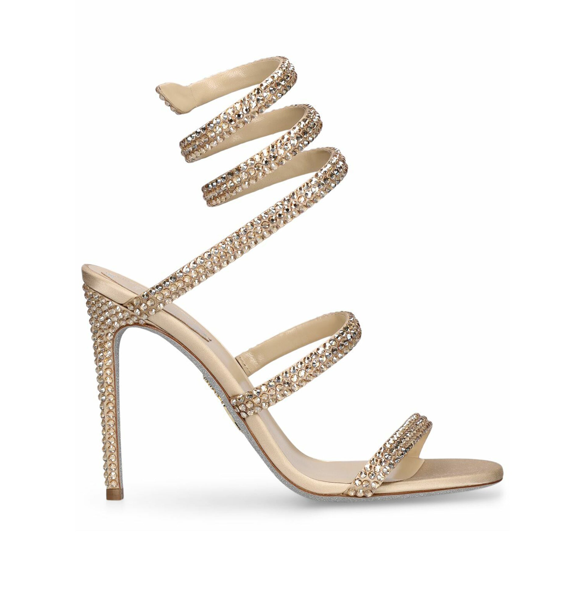 Sandales à talons Cleopatra 80 à strass en satin - Beige & Shadow