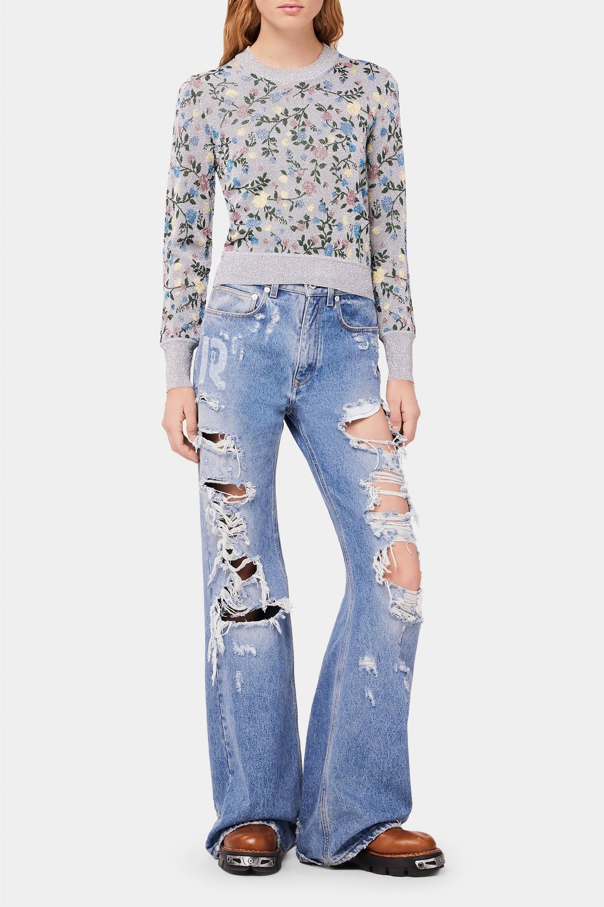 Torn-effect denim trousers - Denim Blue