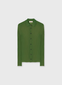 GREEN LIGHT CASHMERE RIBBED KNIT CARDIGAN WITH CROCHET DETAIL