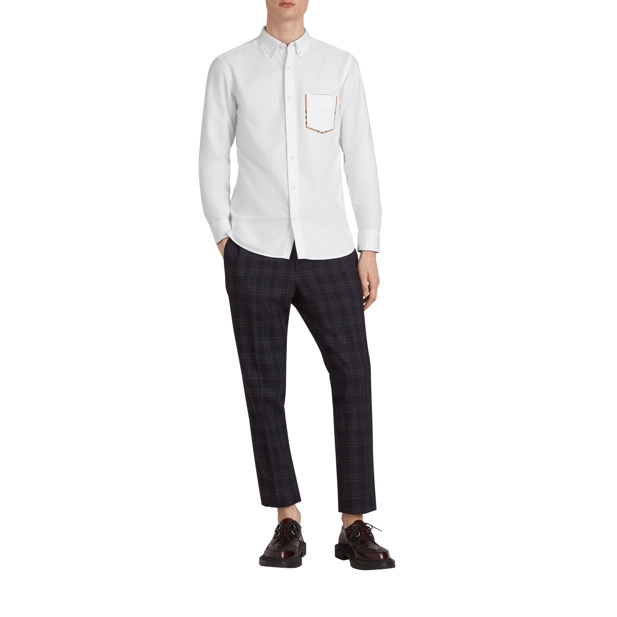 ZZNOSTOCK Chemise Oxford en coton à détails check - White