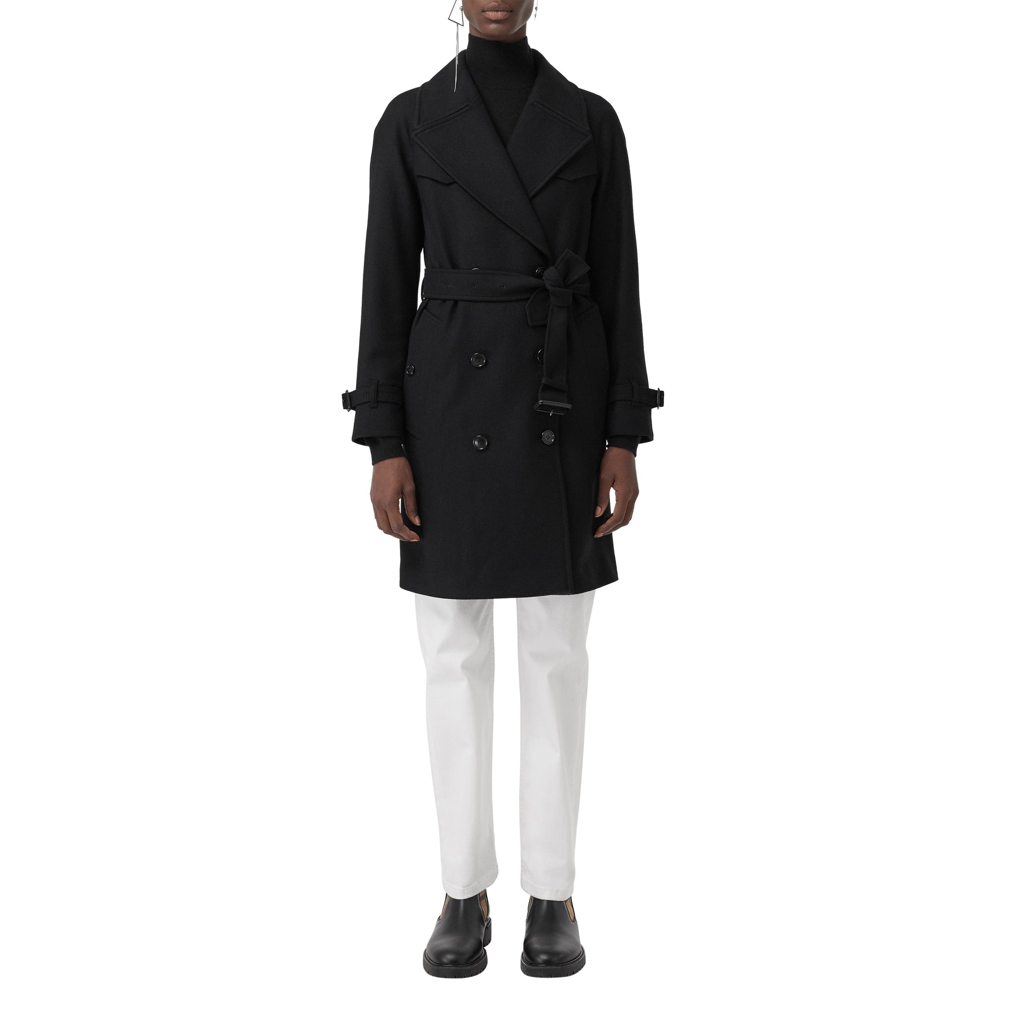 1 qty Trench-coat en laine et cachemire mélangés à chevrons - Black