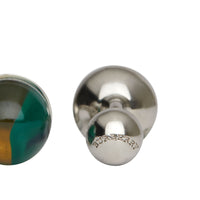 1 qty Boutons de manchette ronds en laiton et marbre - Silver & Green