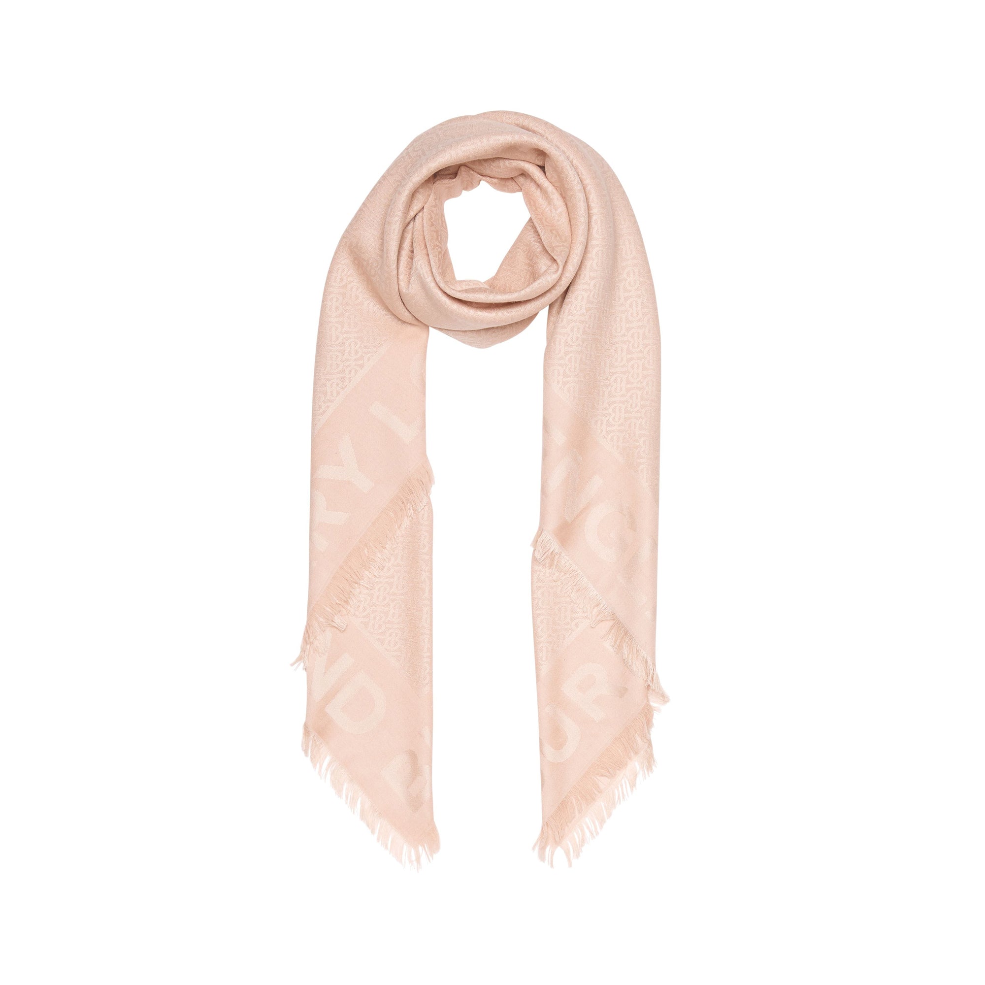 1 qty Grand carré de soie et laine en jacquard - Rose Beige