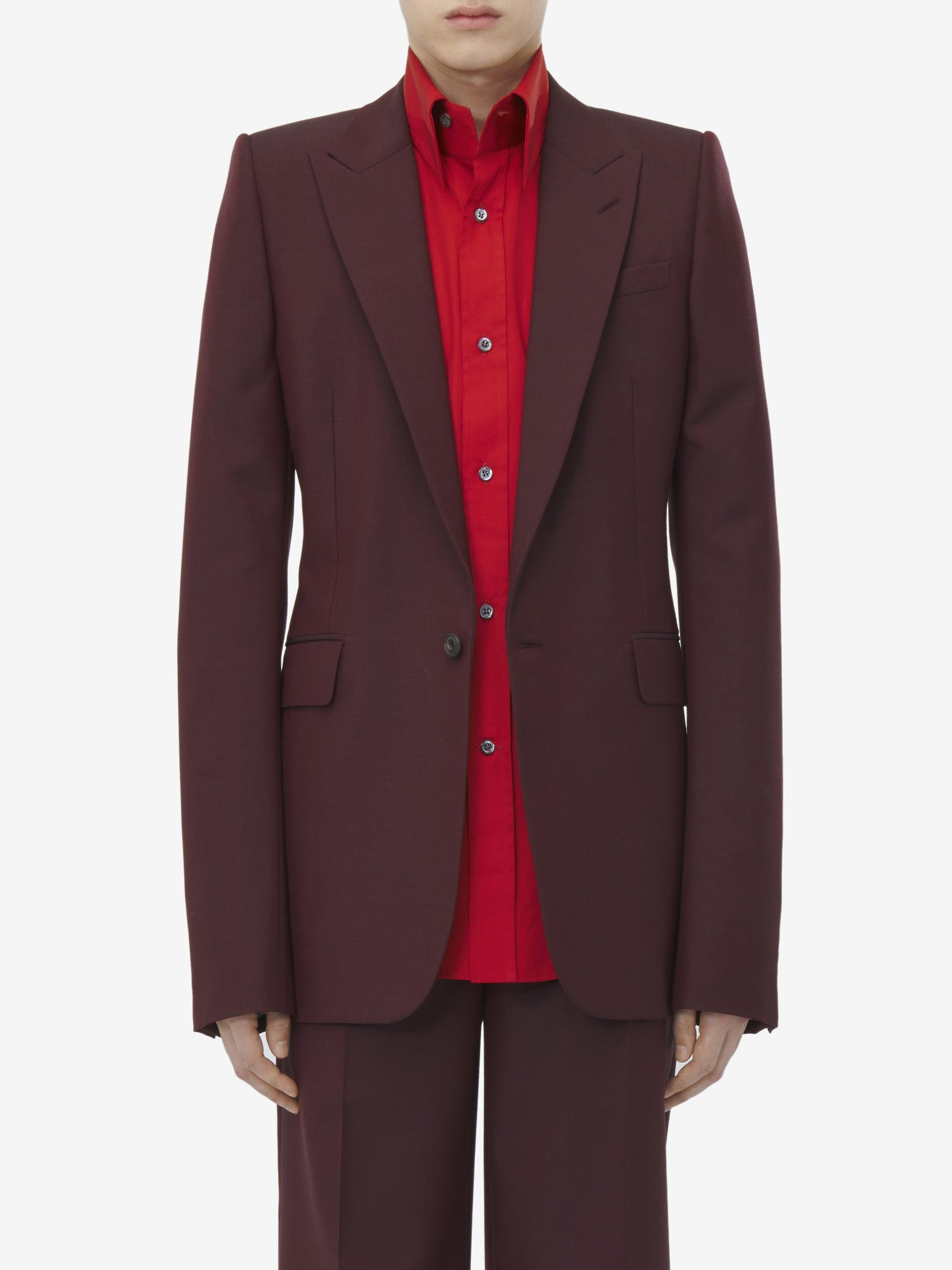 Blazer à boutonnage simple en laine - Bordeaux