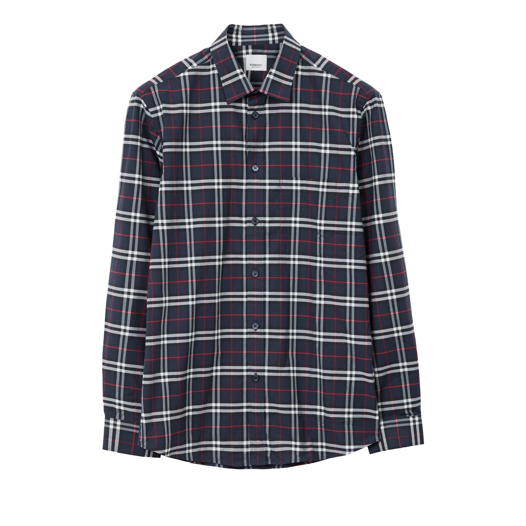 Check pattern stretch shirt - Navy Check