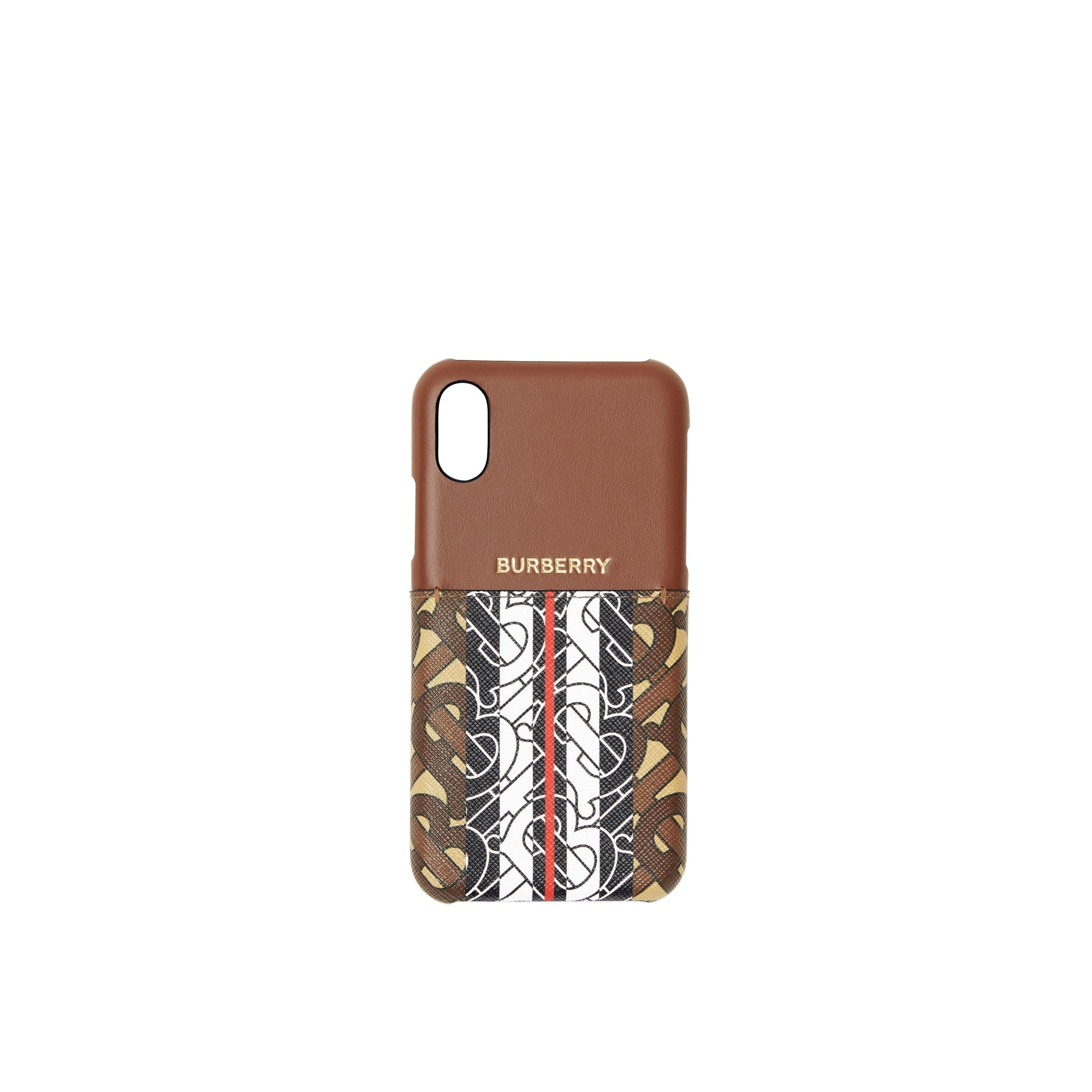 2 qty Coque pour iPhone X/XS en cuir et toile rayée - Bridle Brown