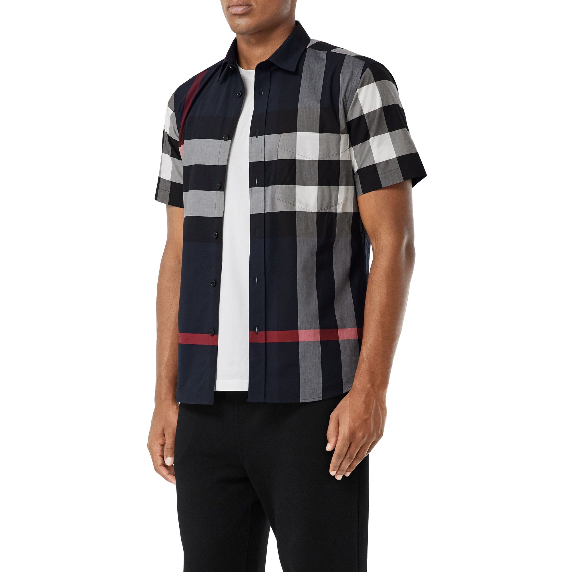 Slim-fit short-sleeved check shirt - Navy Check