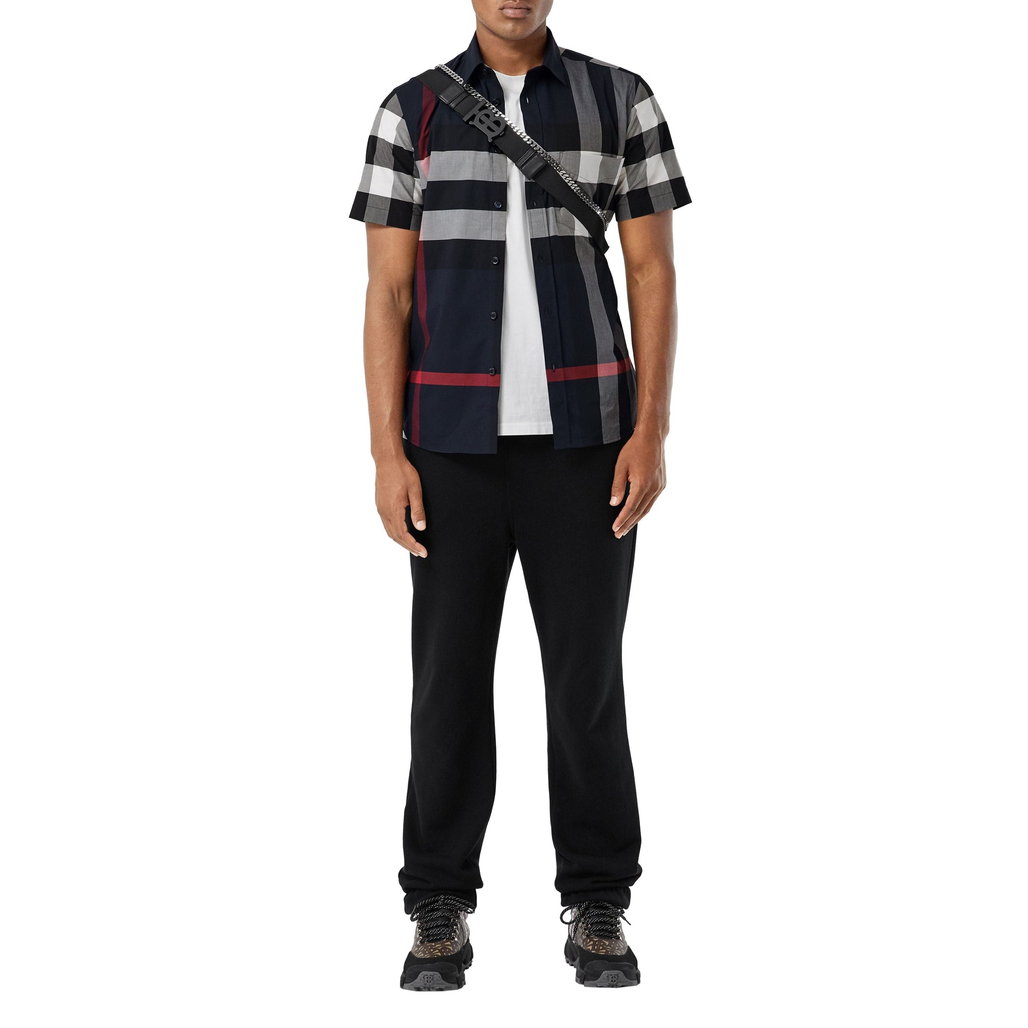 Slim-fit short-sleeved check shirt - Navy Check