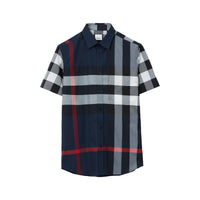 Slim-fit short-sleeved check shirt - Navy Check