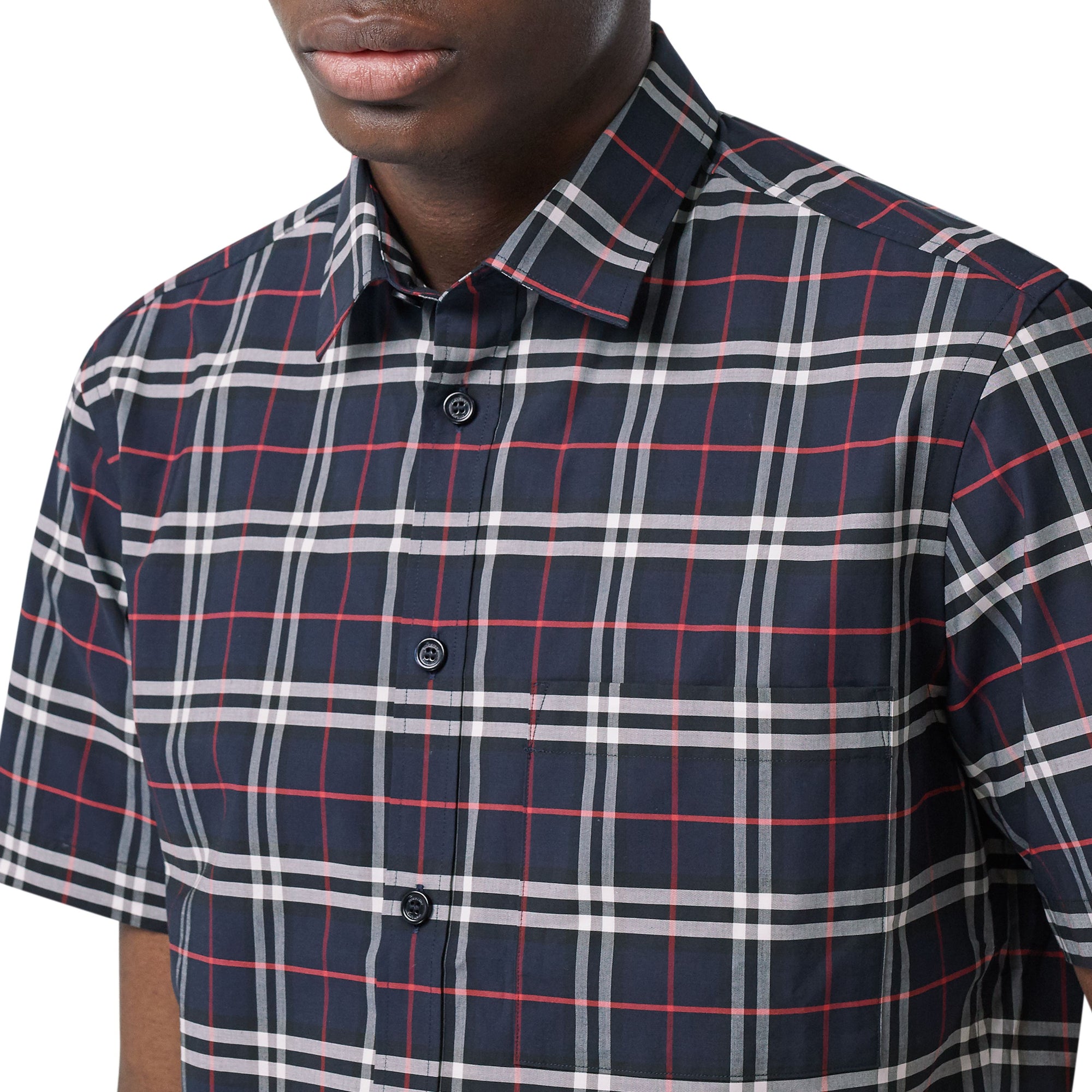 1 qty Chemise à manches courtes en coton stretch - Navy Check