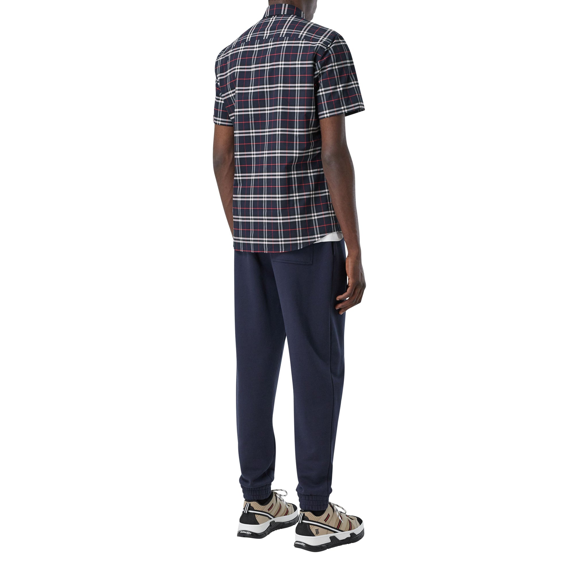 1 qty Chemise à manches courtes en coton stretch - Navy Check