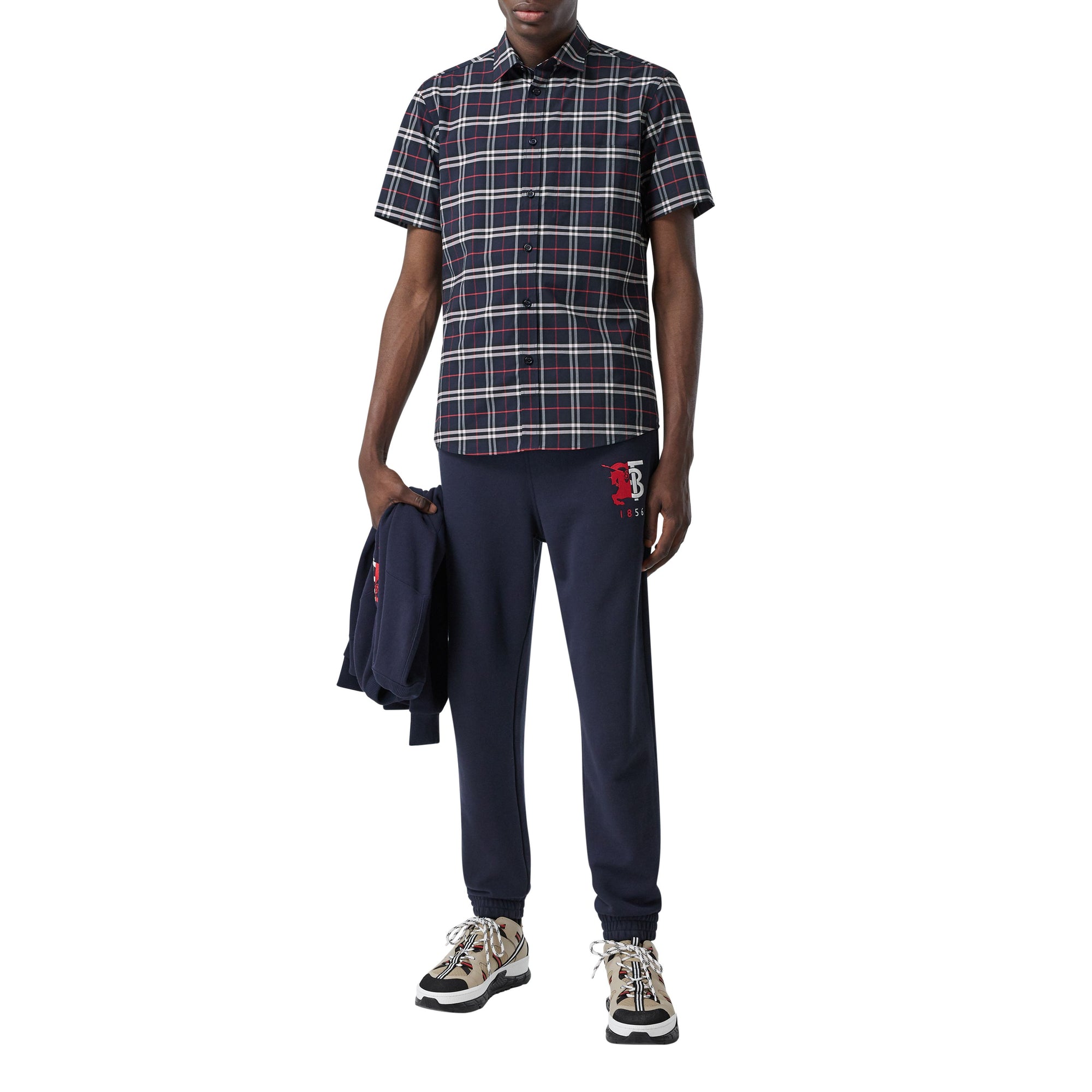 1 qty Chemise à manches courtes en coton stretch - Navy Check