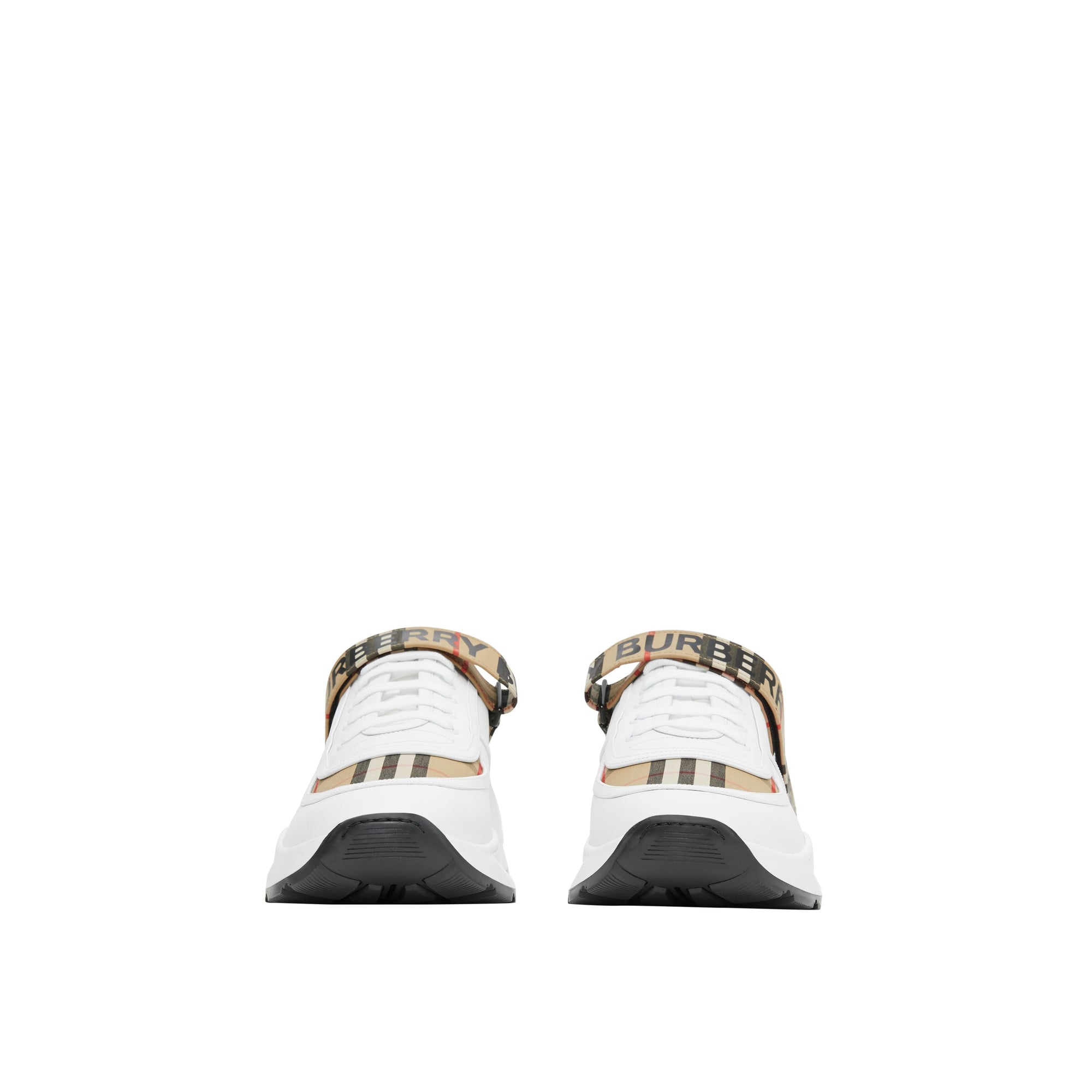 2 qty Sneakers en cuir et motif Vintage check à logo - Archive Beige & White