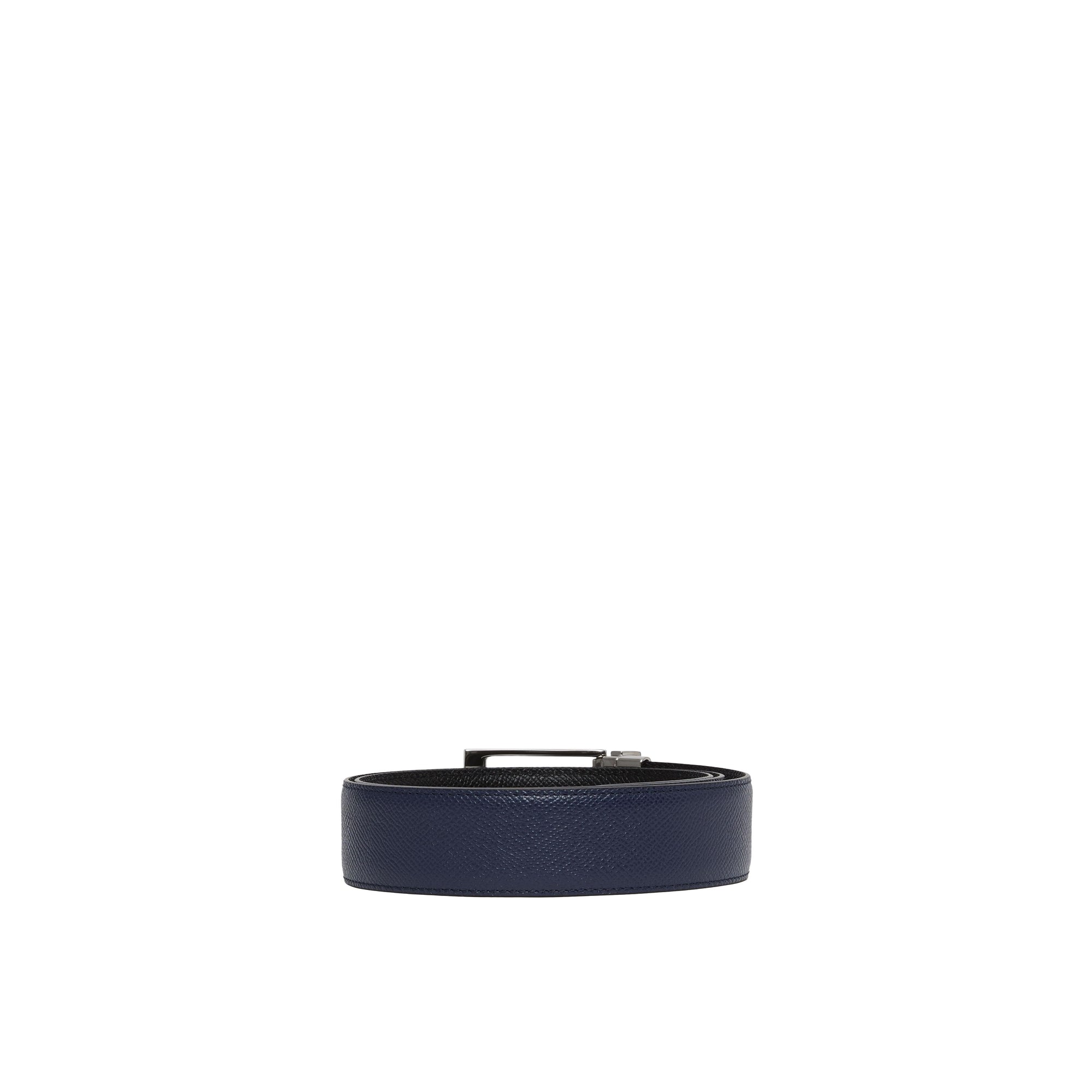 5 qty Ceinture réversible en cuir grainé - Navy & Black & Silver