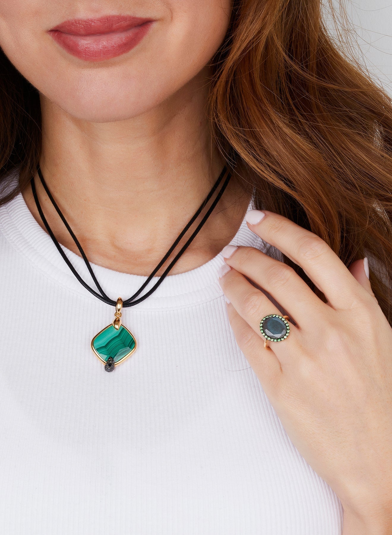 Ritratto Pendant in 18K Pink Gold & Malachite & Diamond